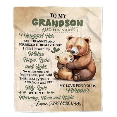 Personalized To My Grandson Gifts From Grandma Grandpa Blanket Bear Letter I Hugged This Gifts For Grandson Birthday Graduation Christmas Fleece Blanket | teecentury