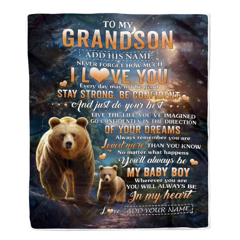 Personalized To My Grandson Gifts From Grandma Grandpa Blanket Bear Never Forget How Much I Love You Grandson Birthday Graduation Christmas Fleece Blanket | teecentury