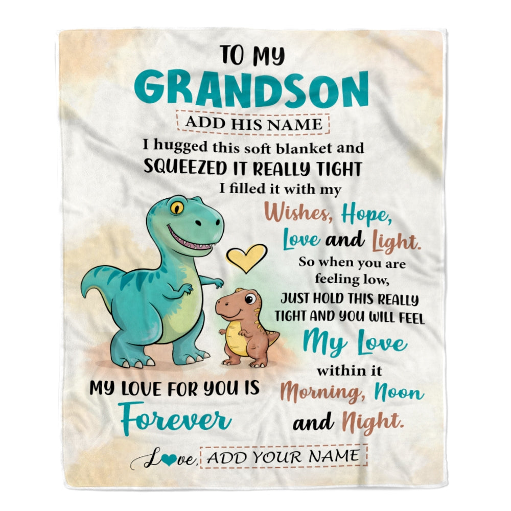 Personalized To My Grandson Gifts From Grandma Grandpa Blanket Dinosaur Letter I Hugged This Gifts For Grandson Birthday Graduation Christmas Fleece Blanket | teecentury