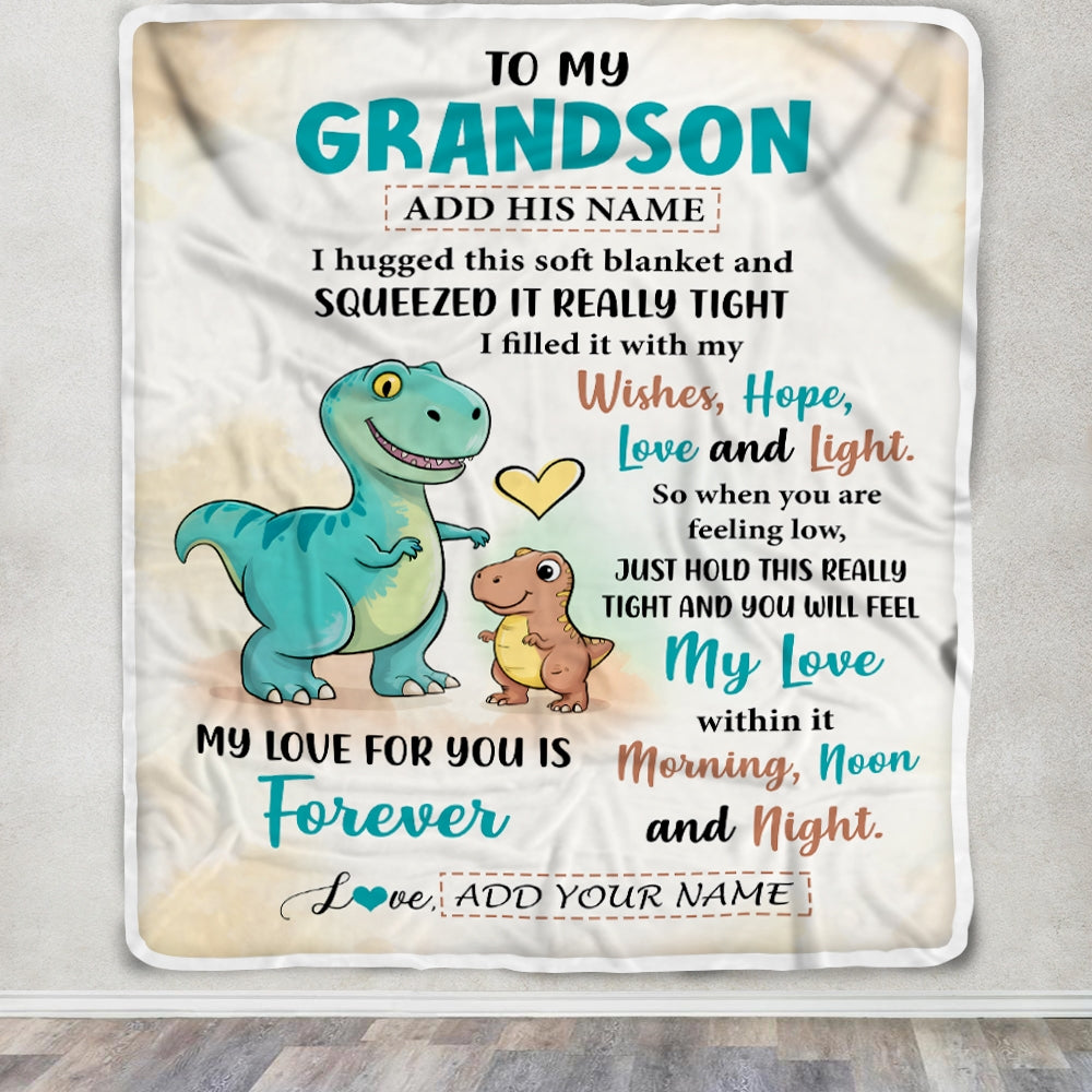 Personalized To My Grandson Gifts From Grandma Grandpa Blanket Dinosaur Letter I Hugged This Gifts For Grandson Birthday Graduation Christmas Fleece Blanket | teecentury