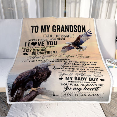 Personalized To My Grandson Gifts From Grandma Grandpa Blanket Eagle Never Forget How Much I Love You Grandson Birthday Graduation Christmas Fleece Blanket | teecentury