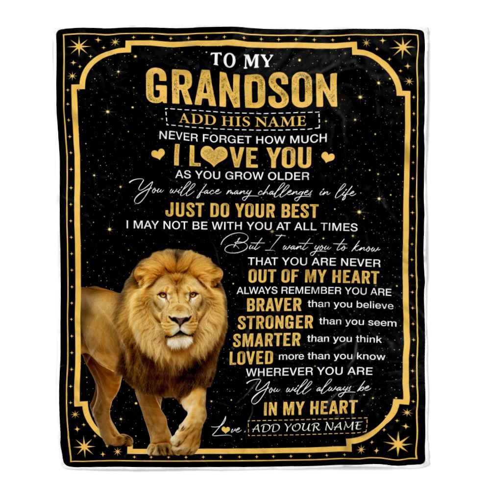 Personalized To My Grandson Gifts From Grandma Grandpa Blanket Lion I Love You Graduation Birthday Gifts For Grandson Christmas Customized Fleece Throw Blanket | teecentury