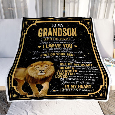 Personalized To My Grandson Gifts From Grandma Grandpa Blanket Lion I Love You Graduation Birthday Gifts For Grandson Christmas Customized Fleece Throw Blanket | teecentury
