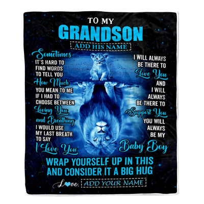 Personalized To My Grandson Gifts From Grandma Grandpa Blanket Sometimes Lion Grandson Birthday Gifts Graduation Christmas Customized Fleece Throw Blanket | teecentury