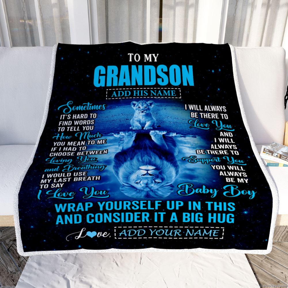 Personalized To My Grandson Gifts From Grandma Grandpa Blanket Sometimes Lion Grandson Birthday Gifts Graduation Christmas Customized Fleece Throw Blanket | teecentury