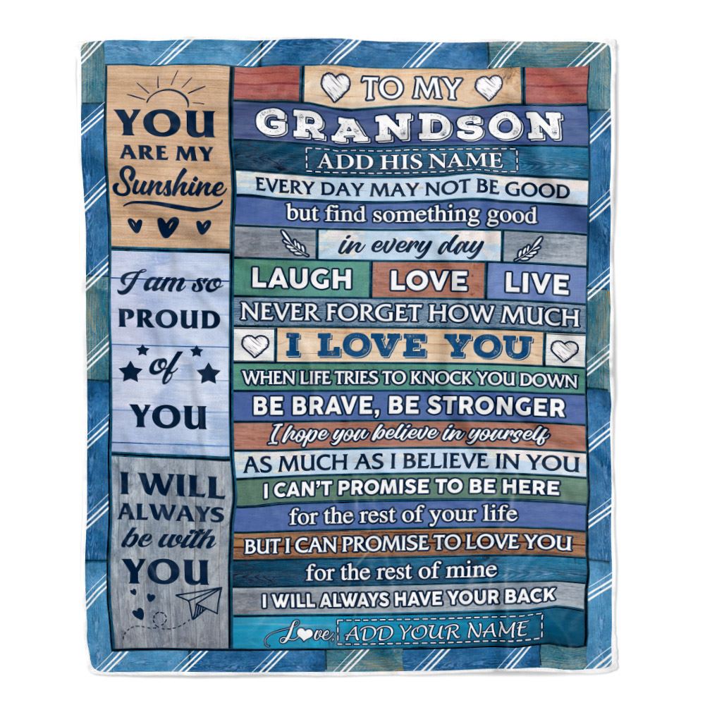 Personalized To My Grandson Gifts From Grandma Grandpa Blanket Wood I Love You Birthday Graduation Gifts For Grandson Christmas Customized Fleece Blanket | teecentury