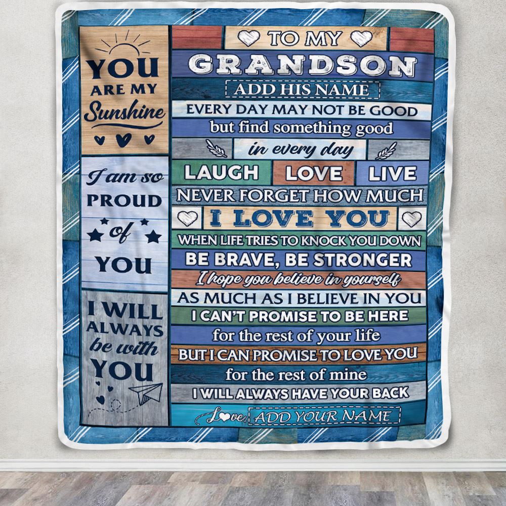 Personalized To My Grandson Gifts From Grandma Grandpa Blanket Wood I Love You Birthday Graduation Gifts For Grandson Christmas Customized Fleece Blanket | teecentury