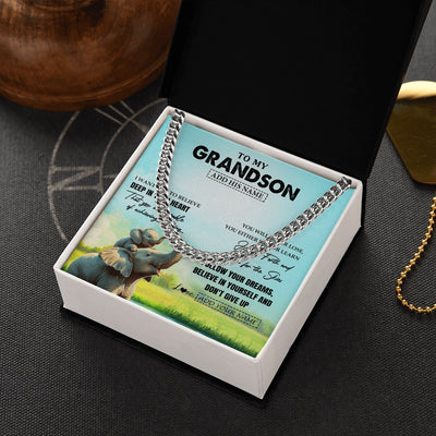Cuban Link Chain Necklace Stainless Steel | 2 | Personalized To My Grandson Gifts From Grandma Grandpa Necklace Don't Give Up Elephant Gifts For Grandson Birthday Graduation Christmas Gift Box Message Card | https://teecentury.