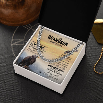 Cuban Link Chain Necklace Stainless Steel | 2 | Personalized To My Grandson Gifts From Grandma Grandpa Necklace Eagle Never Forget How Much I Love You Grandson Birthday Christmas Gift Box Message Card | teecentury.myshopify