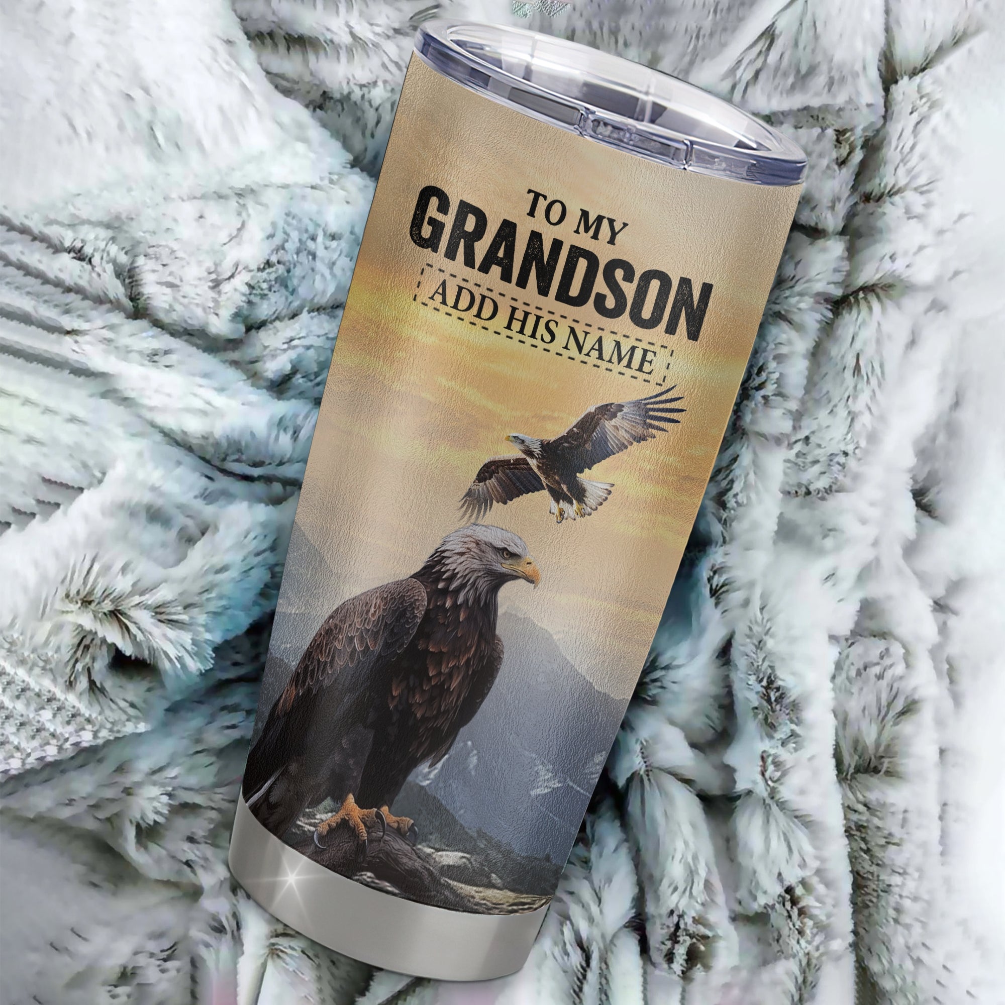 Personalized To My Grandson Gifts From Grandma Grandpa Tumbler Eagle Never Forget How Much I Love You Grandson Birthday Christmas Custom Stainless Steel Cup Travel Mug | teecentury