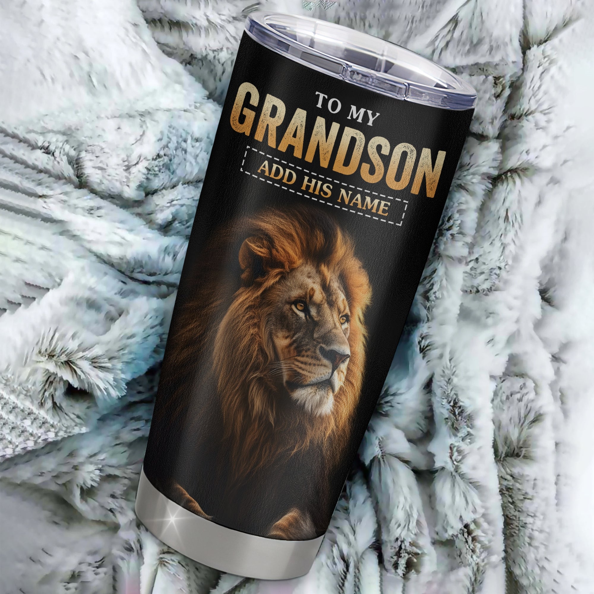 Personalized To My Grandson Gifts From Grandma Grandpa Tumbler Old Lion Love You Grandson Birthday Gifts Graduation Christmas Custom Stainless Steel Cup Travel Mug | teecentury