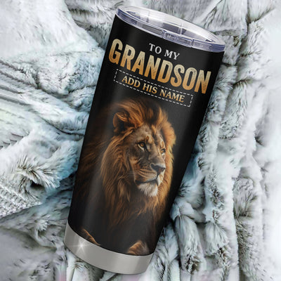 Personalized To My Grandson Gifts From Grandma Grandpa Tumbler Old Lion Love You Grandson Birthday Gifts Graduation Christmas Custom Stainless Steel Cup Travel Mug | teecentury