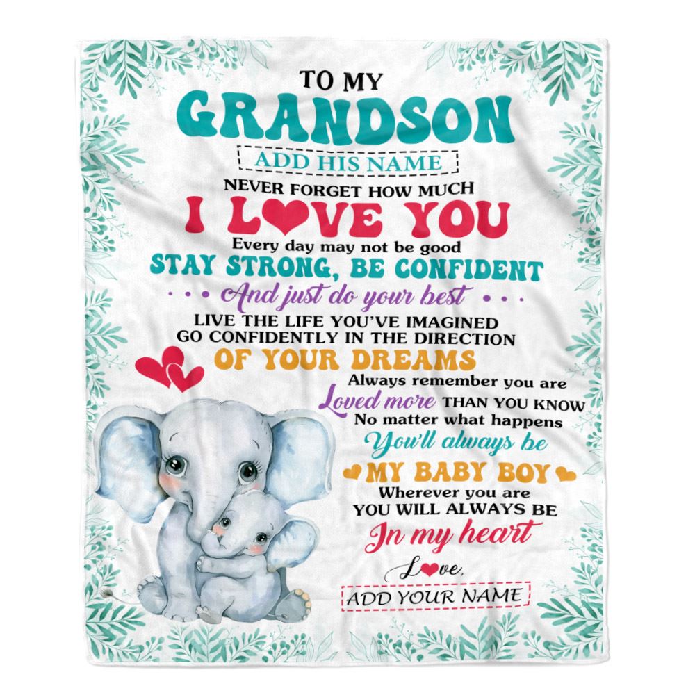 Personalized To My Grandson Gifts From Grandma Nana Blanket Elephant Never Forget How Much I Love You Grandson Birthday Graduation Christmas Fleece Blanket | teecentury