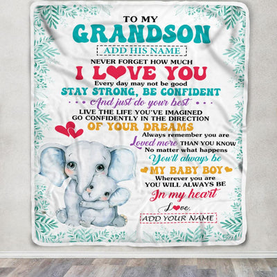 Personalized To My Grandson Gifts From Grandma Nana Blanket Elephant Never Forget How Much I Love You Grandson Birthday Graduation Christmas Fleece Blanket | teecentury