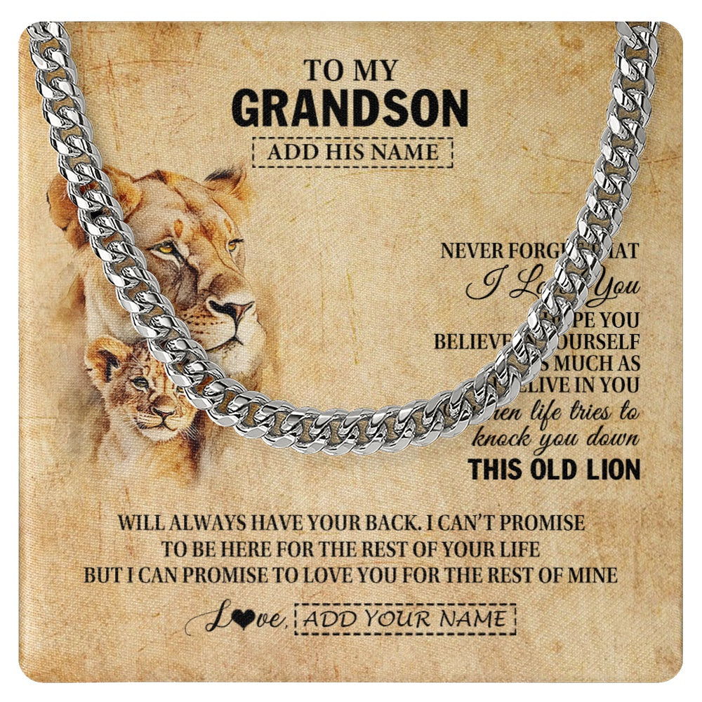 Cuban Link Chain Necklace Stainless Steel | 1 | Personalized To My Grandson Gifts From Grandma Nana Lion Necklace I Love You Grandson Birthday Gifts Graduation Christmas Customized Gift Box Message Card | teecentury.myshopify