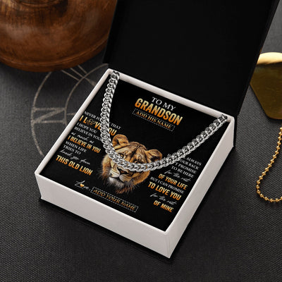 Cuban Link Chain Necklace Stainless Steel | 2 | Personalized To My Grandson Gifts From Grandma Nana Necklace Old Lion Love You Grandson Birthday Gifts Graduation Christmas Custom Gift Box Message Card | teecentury.myshopify