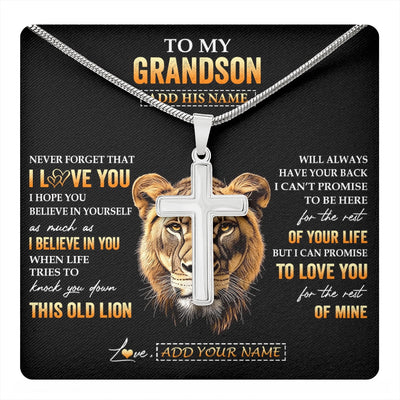 Stainless Cross Necklace Stainless Steel | 1 | Personalized To My Grandson Gifts From Grandma Nana Necklace Old Lion Love You Grandson Birthday Gifts Graduation Christmas Custom Gift Box Message Card | teecentury.myshopify