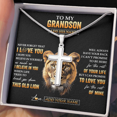 Stainless Cross Necklace Stainless Steel | 2 | Personalized To My Grandson Gifts From Grandma Nana Necklace Old Lion Love You Grandson Birthday Gifts Graduation Christmas Custom Gift Box Message Card | teecentury.myshopify