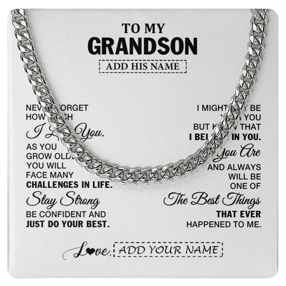 Cuban Link Chain Necklace Stainless Steel | 1 | Personalized To My Grandson Gifts From Grandma Necklace I Love You Thoughtful Keepsake Gift For Grandson Birthday Graduation Christmas Gift Box Message Card | https://teecentury.