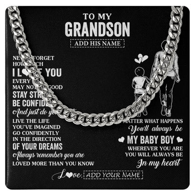Cuban Link Chain Necklace Stainless Steel | 1 | Personalized To My Grandson Gifts From Grandma Necklace Never Forget How Much I Love You Grandson Birthday Graduation Christmas Custom Gift Box Message Card | https://teecentury.