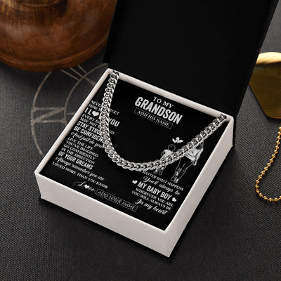 Cuban Link Chain Necklace Stainless Steel | 2 | Personalized To My Grandson Gifts From Grandma Necklace Never Forget How Much I Love You Grandson Birthday Graduation Christmas Custom Gift Box Message Card | https://teecentury.