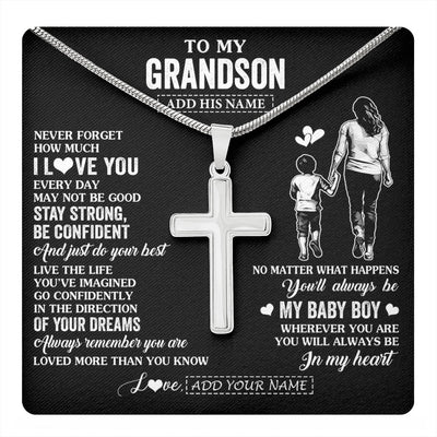 Stainless Cross Necklace Stainless Steel | 1 | Personalized To My Grandson Gifts From Grandma Necklace Never Forget How Much I Love You Grandson Birthday Graduation Christmas Custom Gift Box Message Card | https://teecentury.