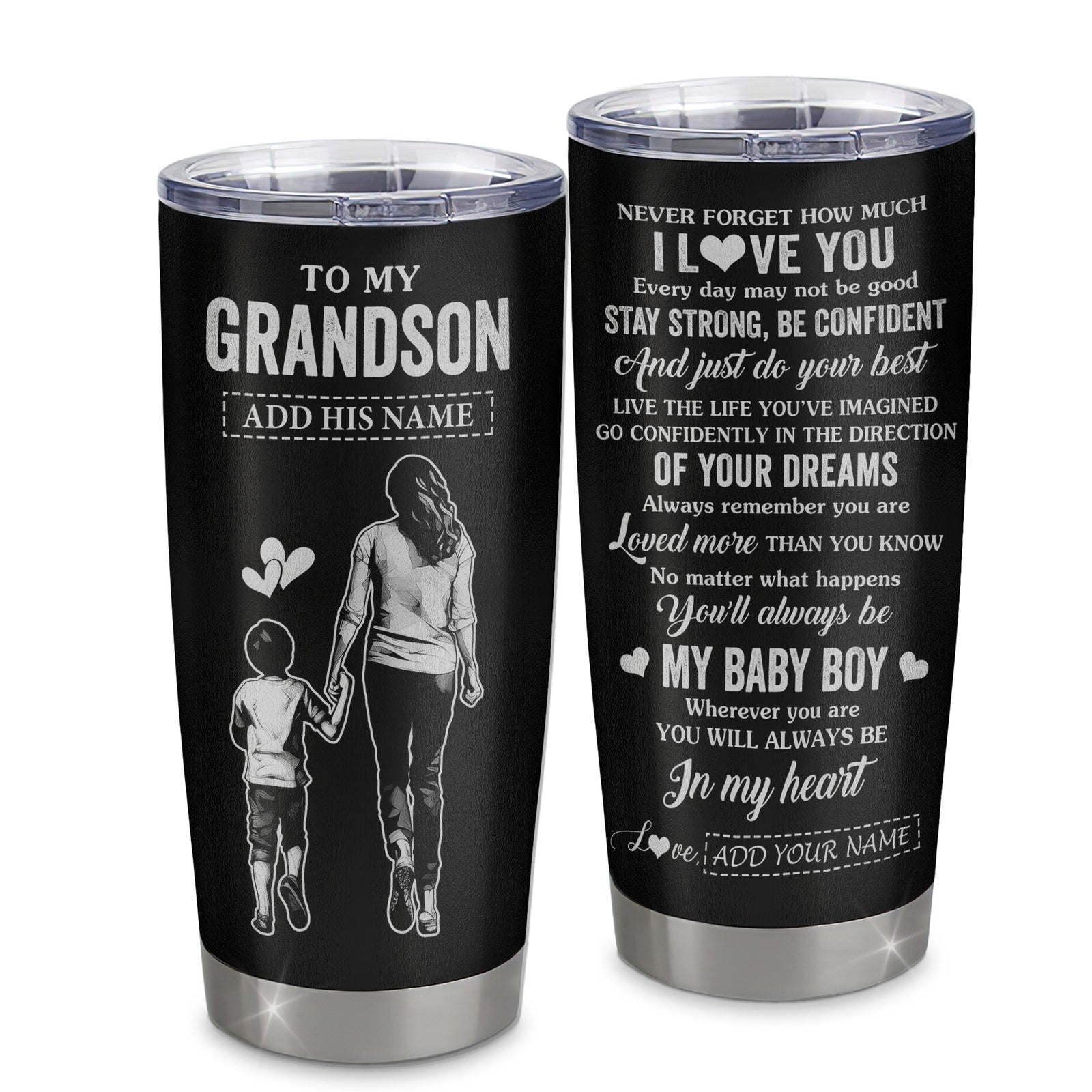 Personalized To My Grandson Gifts From Grandma Tumbler Never Forget How Much I Love You Grandson Birthday Graduation Christmas Gift Custom Stainless Steel Travel Mug | teecentury