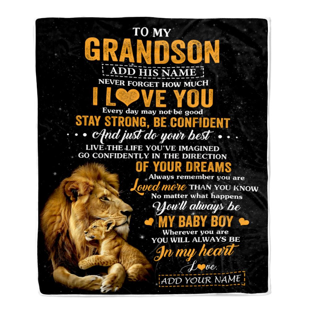 Personalized To My Grandson Gifts From Grandpa Blanket Lion Never Forget How Much I Love You Grandson Birthday Gifts Graduation Christmas Fleece Blanket | teecentury