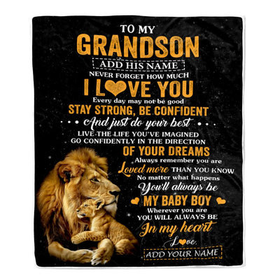 Personalized To My Grandson Gifts From Grandpa Blanket Lion Never Forget How Much I Love You Grandson Birthday Gifts Graduation Christmas Fleece Blanket | teecentury