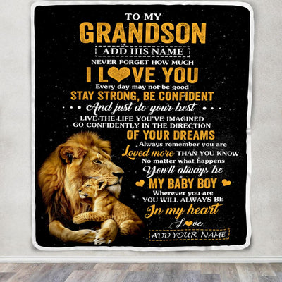 Personalized To My Grandson Gifts From Grandpa Blanket Lion Never Forget How Much I Love You Grandson Birthday Gifts Graduation Christmas Fleece Blanket | teecentury