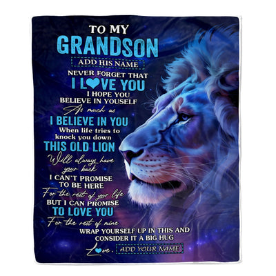 Personalized To My Grandson Gifts From Grandpa Blanket This Old Lion Heart Gifts For Grandson Birthday Present Graduation Christmas Fleece Throw Blanket | teecentury