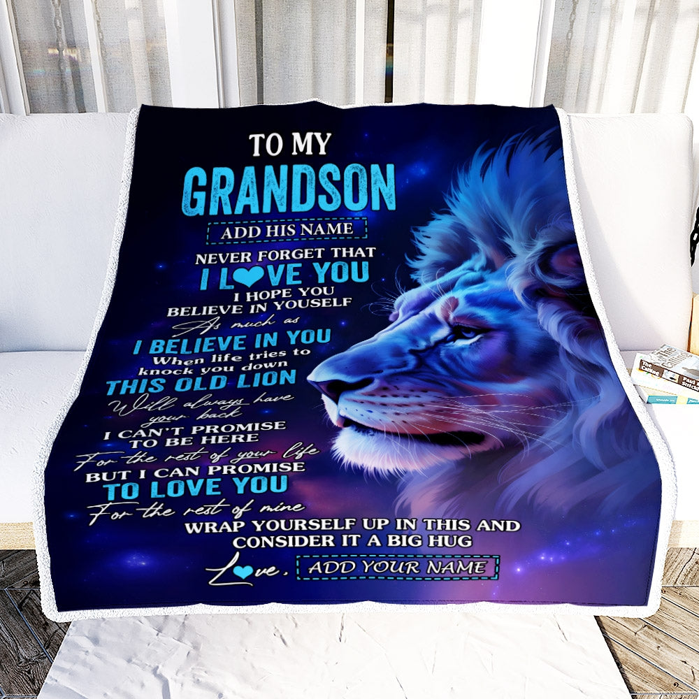 Personalized To My Grandson Gifts From Grandpa Blanket This Old Lion Heart Gifts For Grandson Birthday Present Graduation Christmas Fleece Throw Blanket | teecentury