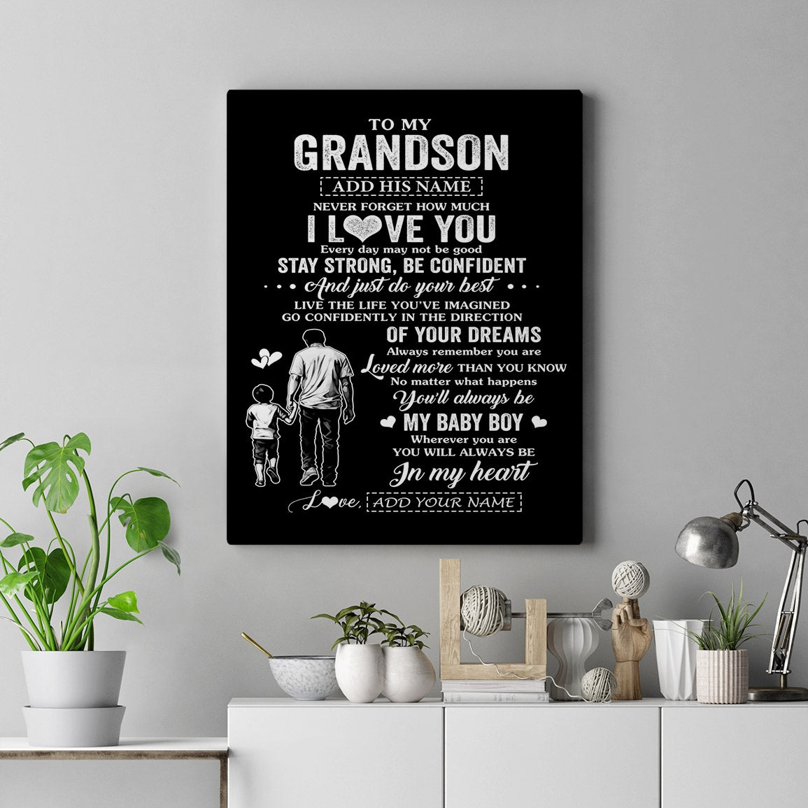 Personalized To My Grandson Gifts From Grandpa Canvas Never Forget How Much I Love You Grandson Birthday Graduation Christmas Gift Custom Wall Art Framed Canvas | teecentury