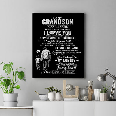 Personalized To My Grandson Gifts From Grandpa Canvas Never Forget How Much I Love You Grandson Birthday Graduation Christmas Gift Custom Wall Art Framed Canvas | teecentury
