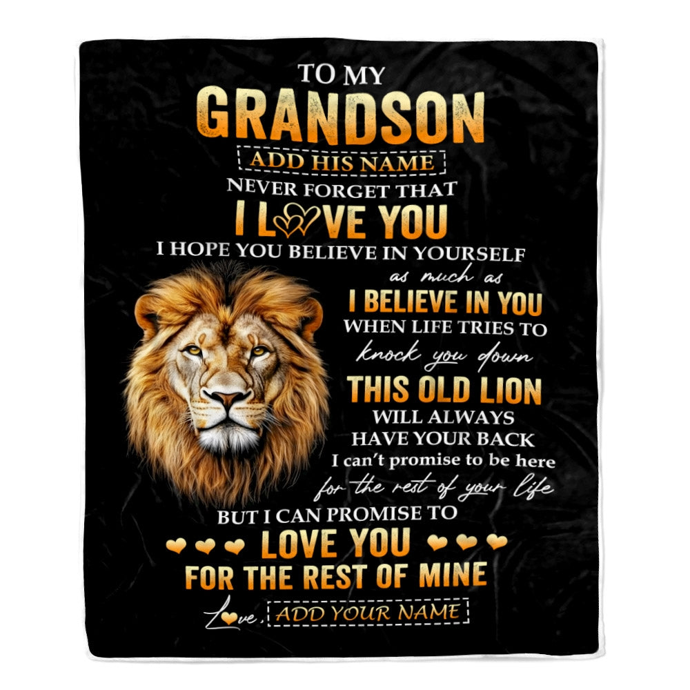 Personalized To My Grandson Gifts From Grandpa Grandfather Blanket Old Lion Love You Grandson Birthday Gifts Graduation Christmas Customized Fleece Blanket | teecentury
