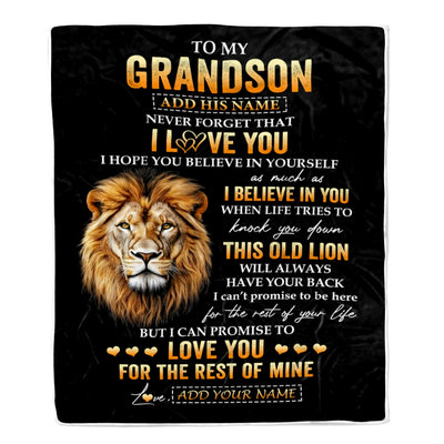 Personalized To My Grandson Gifts From Grandpa Grandfather Blanket Old Lion Love You Grandson Birthday Gifts Graduation Christmas Customized Fleece Blanket | teecentury