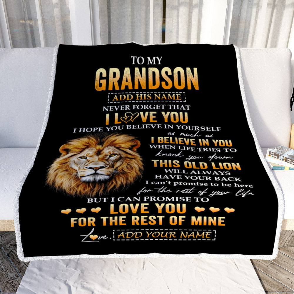 Personalized To My Grandson Gifts From Grandpa Grandfather Blanket Old Lion Love You Grandson Birthday Gifts Graduation Christmas Customized Fleece Blanket | teecentury