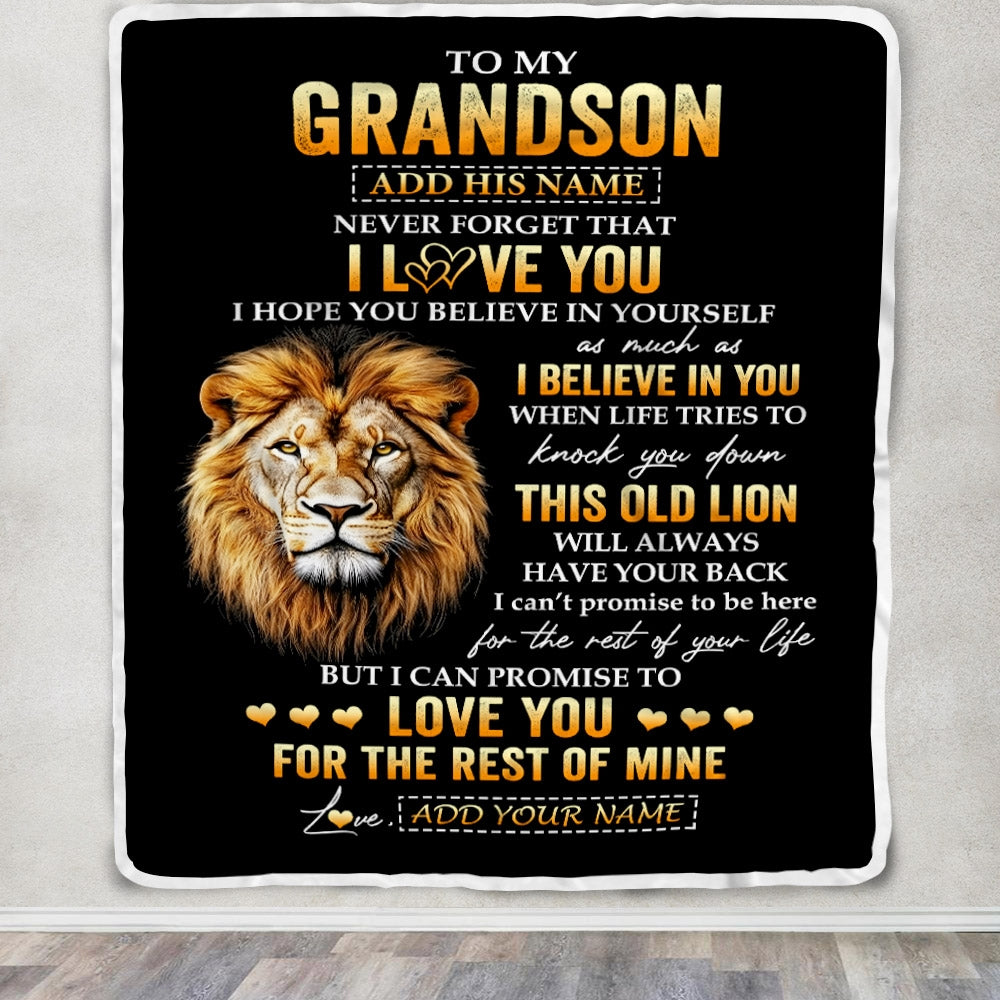 Personalized To My Grandson Gifts From Grandpa Grandfather Blanket Old Lion Love You Grandson Birthday Gifts Graduation Christmas Customized Fleece Blanket | teecentury