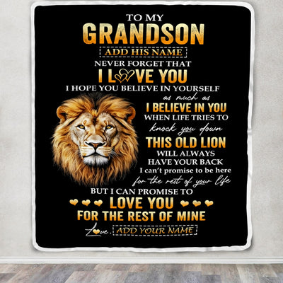 Personalized To My Grandson Gifts From Grandpa Grandfather Blanket Old Lion Love You Grandson Birthday Gifts Graduation Christmas Customized Fleece Blanket | teecentury