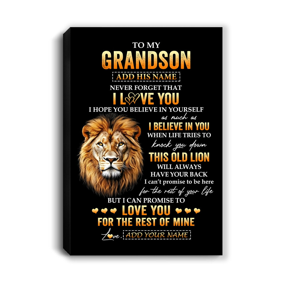 Personalized To My Grandson Gifts From Grandpa Grandfather Canvas Old Lion Love You Grandson Birthday Gifts Graduation Christmas Custom Wall Art Print Framed Canvas | teecentury