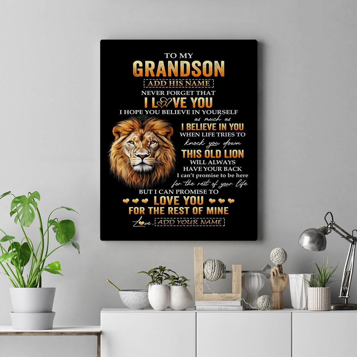 Personalized To My Grandson Gifts From Grandpa Grandfather Canvas Old Lion Love You Grandson Birthday Gifts Graduation Christmas Custom Wall Art Print Framed Canvas | teecentury