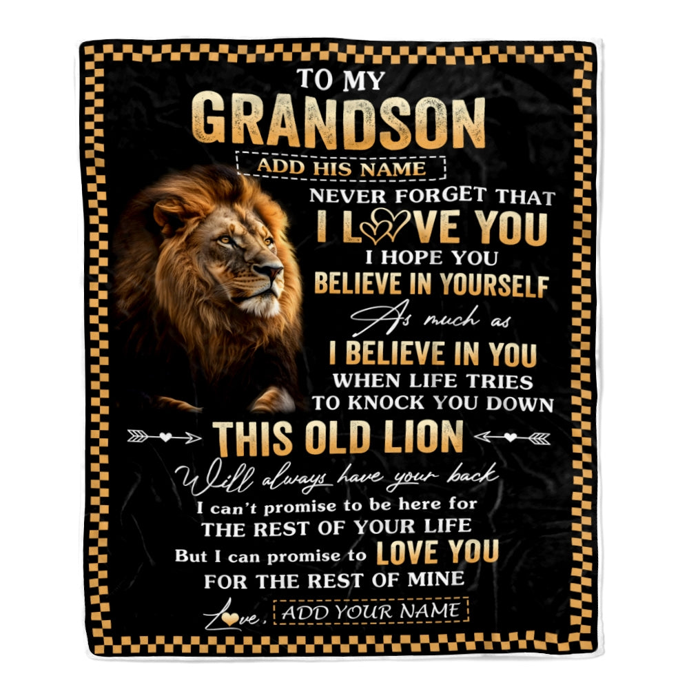 Personalized To My Grandson Gifts From Grandpa Grandma Blanket Old Lion Love You Grandson Birthday Gifts Graduation Christmas Customized Fleece Throw Blanket | teecentury