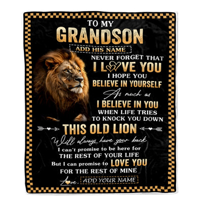 Personalized To My Grandson Gifts From Grandpa Grandma Blanket Old Lion Love You Grandson Birthday Gifts Graduation Christmas Customized Fleece Throw Blanket | teecentury