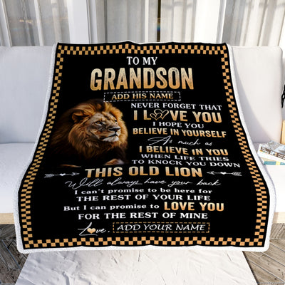 Personalized To My Grandson Gifts From Grandpa Grandma Blanket Old Lion Love You Grandson Birthday Gifts Graduation Christmas Customized Fleece Throw Blanket | teecentury