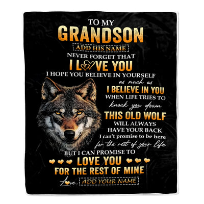 Personalized To My Grandson Gifts From Grandpa Grandma Blanket Old Wolf Love You Grandson Birthday Gifts Graduation Christmas Customized Fleece Throw Blanket | teecentury