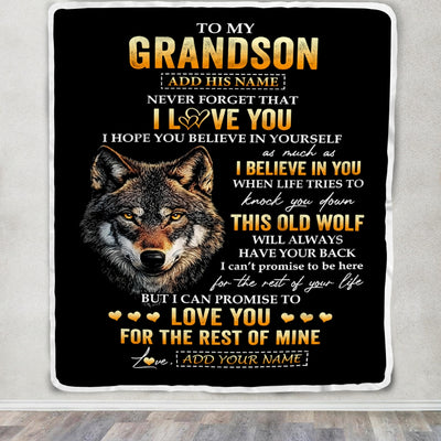Personalized To My Grandson Gifts From Grandpa Grandma Blanket Old Wolf Love You Grandson Birthday Gifts Graduation Christmas Customized Fleece Throw Blanket | teecentury