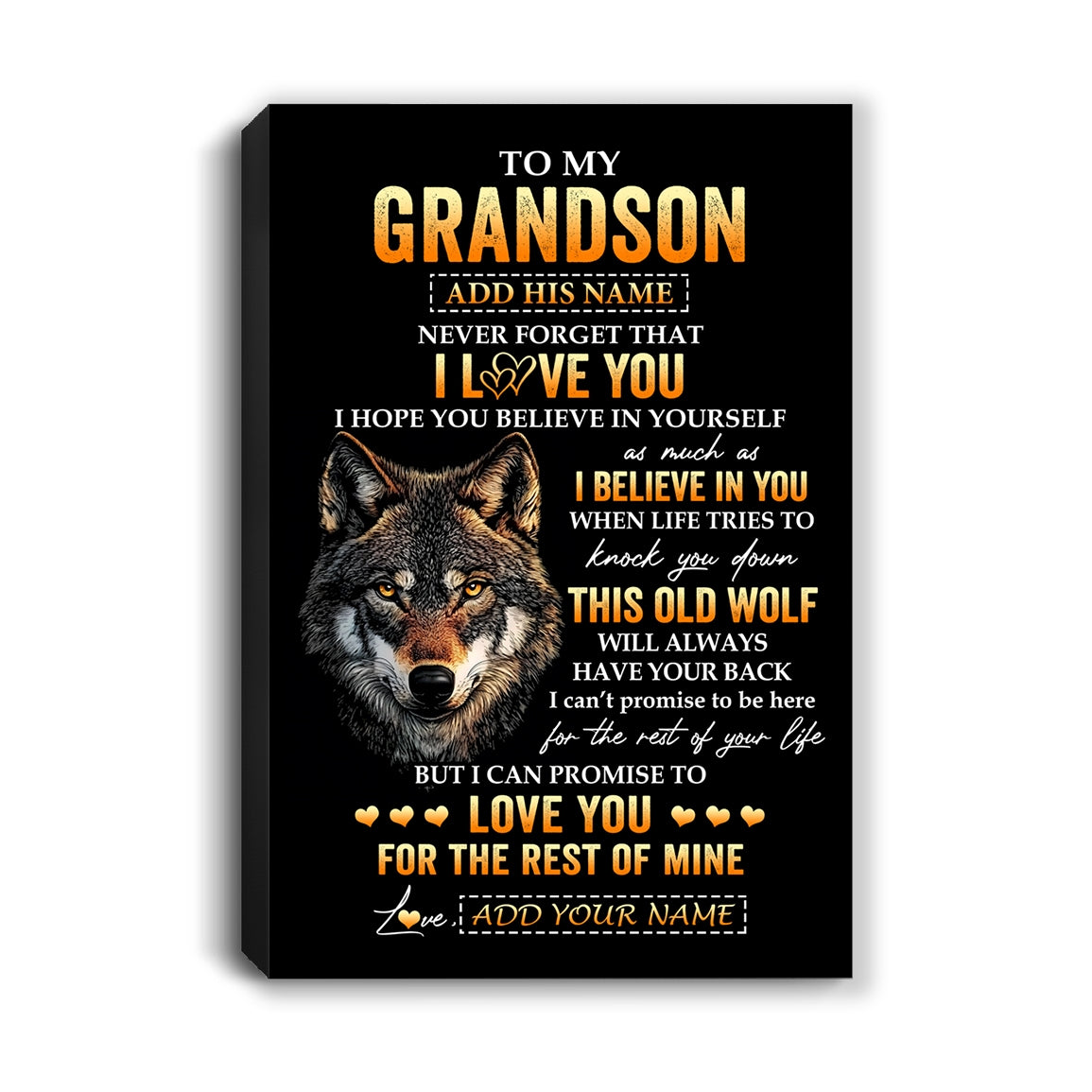 Personalized To My Grandson Gifts From Grandpa Grandma Canvas Old Wolf Love You Grandson Birthday Gifts Graduation Christmas Custom Wall Art Print Framed Canvas | teecentury