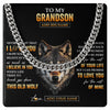 Cuban Link Chain Necklace Stainless Steel | 1 | Personalized To My Grandson Gifts From Grandpa Grandma Necklace Old Wolf Love You Grandson Birthday Gifts Graduation Christmas Custom Gift Box Message Card | teecentury