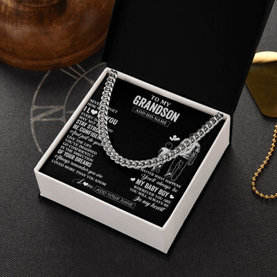 Cuban Link Chain Necklace Stainless Steel | 2 | Personalized To My Grandson Gifts From Grandpa Necklace Never Forget How Much I Love You Grandson Birthday Graduation Christmas Custom Gift Box Message Card | https://teecentury.