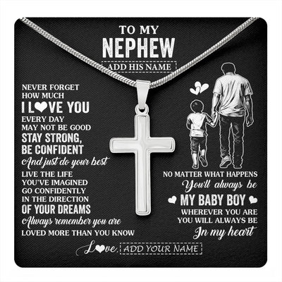 Stainless Cross Necklace Stainless Steel | 1 | Personalized To My Grandson Gifts From Grandpa Necklace Never Forget How Much I Love You Grandson Birthday Graduation Christmas Custom Gift Box Message Card | https://teecentury.